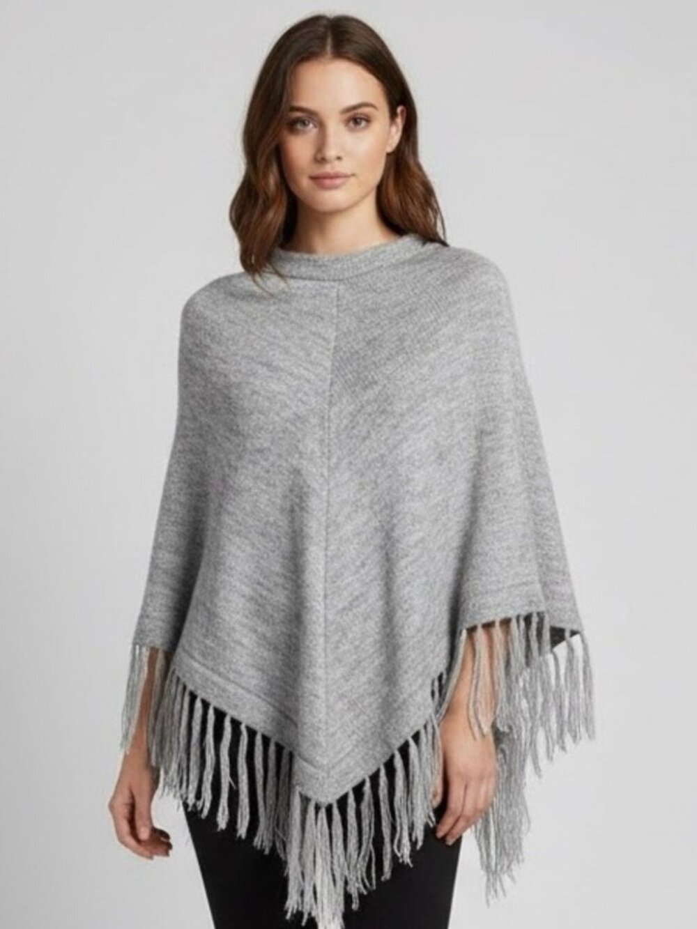 Gray Fringed 100% Alpaca Sweater Poncho - Small, from Peru 🇵🇪